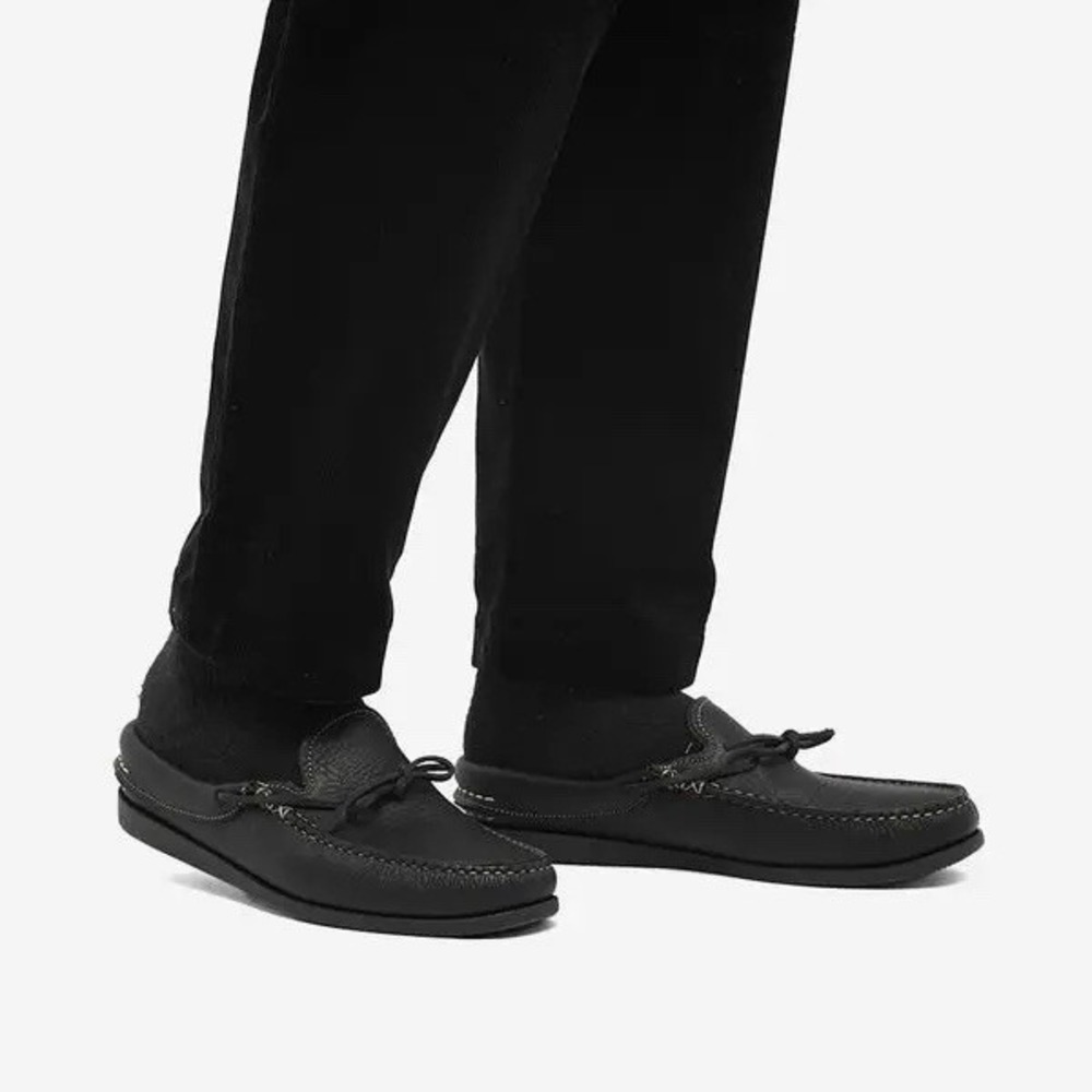 Easy Moc Mens Handmade In USA Black Leather Vibram Slip On Boat Shoe Sandal 10.5 - Picture 2 of 8